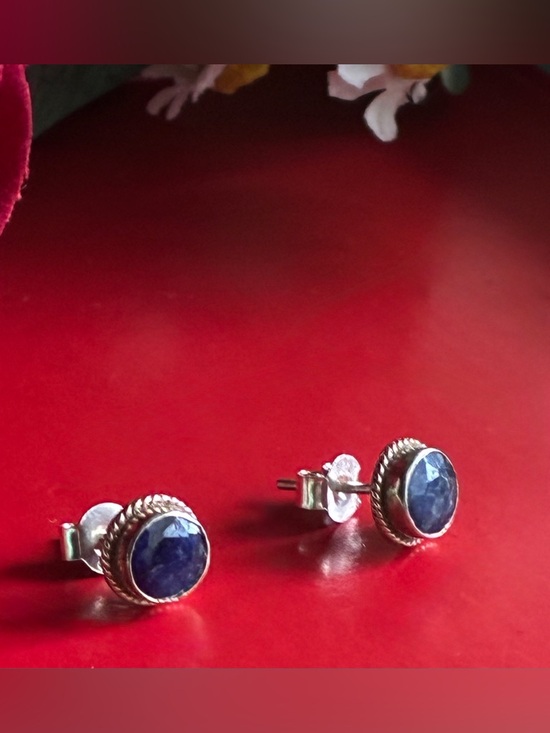 925 Sterling Silver Jewelry - 925 Silver Earrings,Sterling Silver Blue Gemstone Stud Earrings - Unbranded